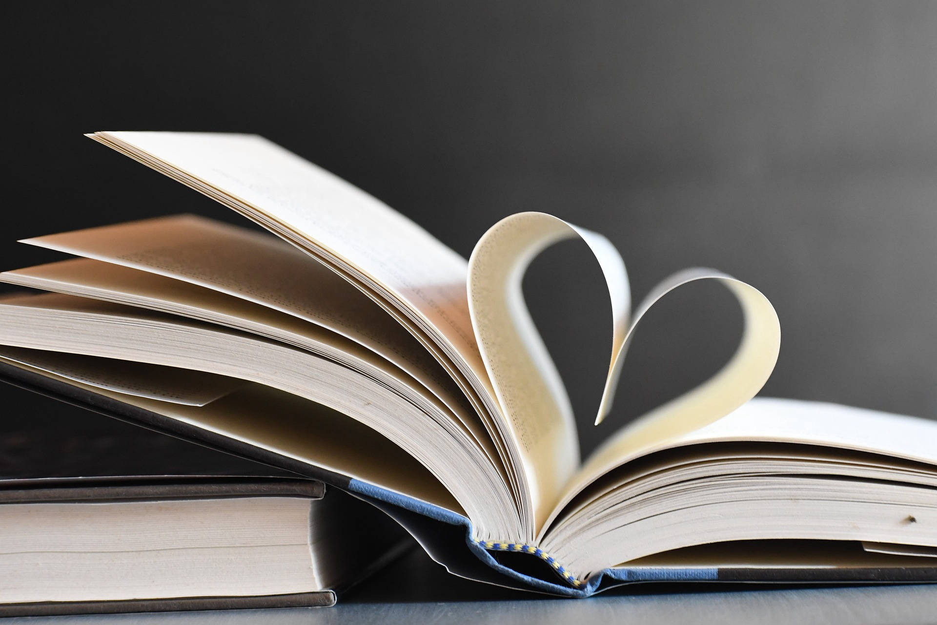 book with pages curled into a heart